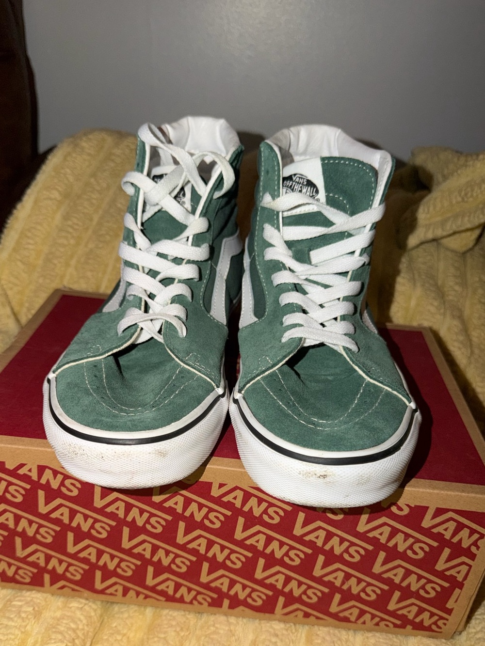 Vans Green and White High-Top Sneakers